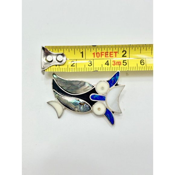 Vintage Alpaca Silver Mexico Owl Bird Pin Brooch with Abalone Shell Stone Inlay - Picture 10 of 10
